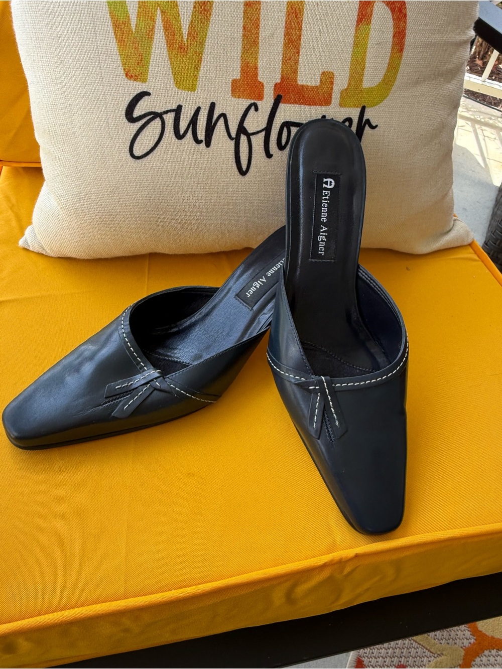 Etienne Aigner Black Leather Slip-On Mules
